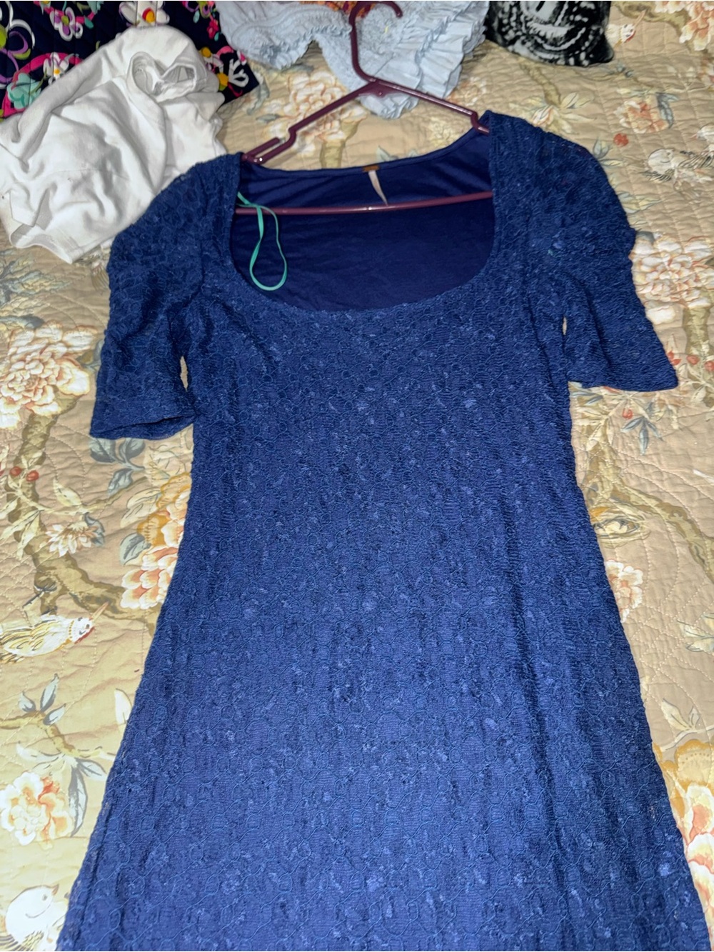 Free People Navy Blue Lace Scoop Neck Midi Dress